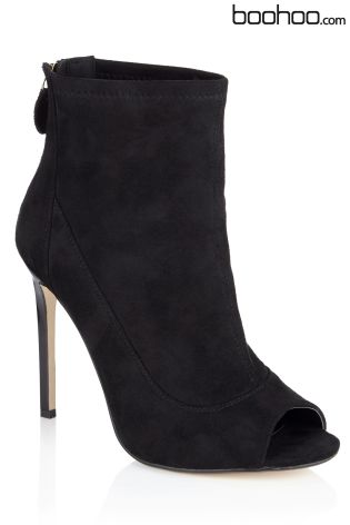 Boohoo Peep Toe Suedette Ankle Boots